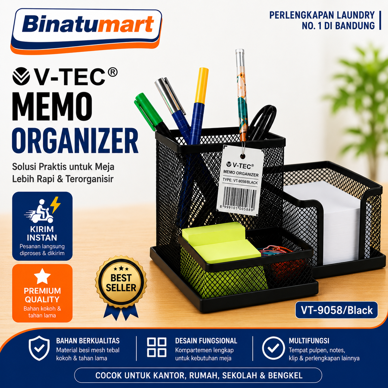 5. Desk Set Uploaded V-Tec Memo Organizer | Desk Set Membuat Meja Lebih Rapih | Warna Hitam - Image 1